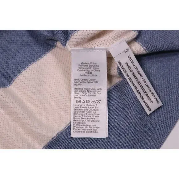 New! J. Crew Blue/White Cotton Piqué-Stitch Crewneck Sweater Large - Picture 8 of 8